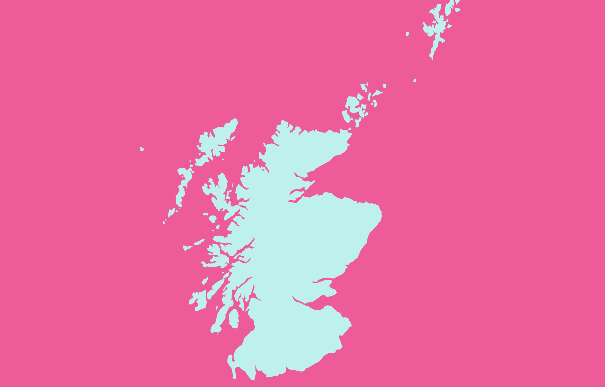 Light blue outline of Scotland on a magenta background