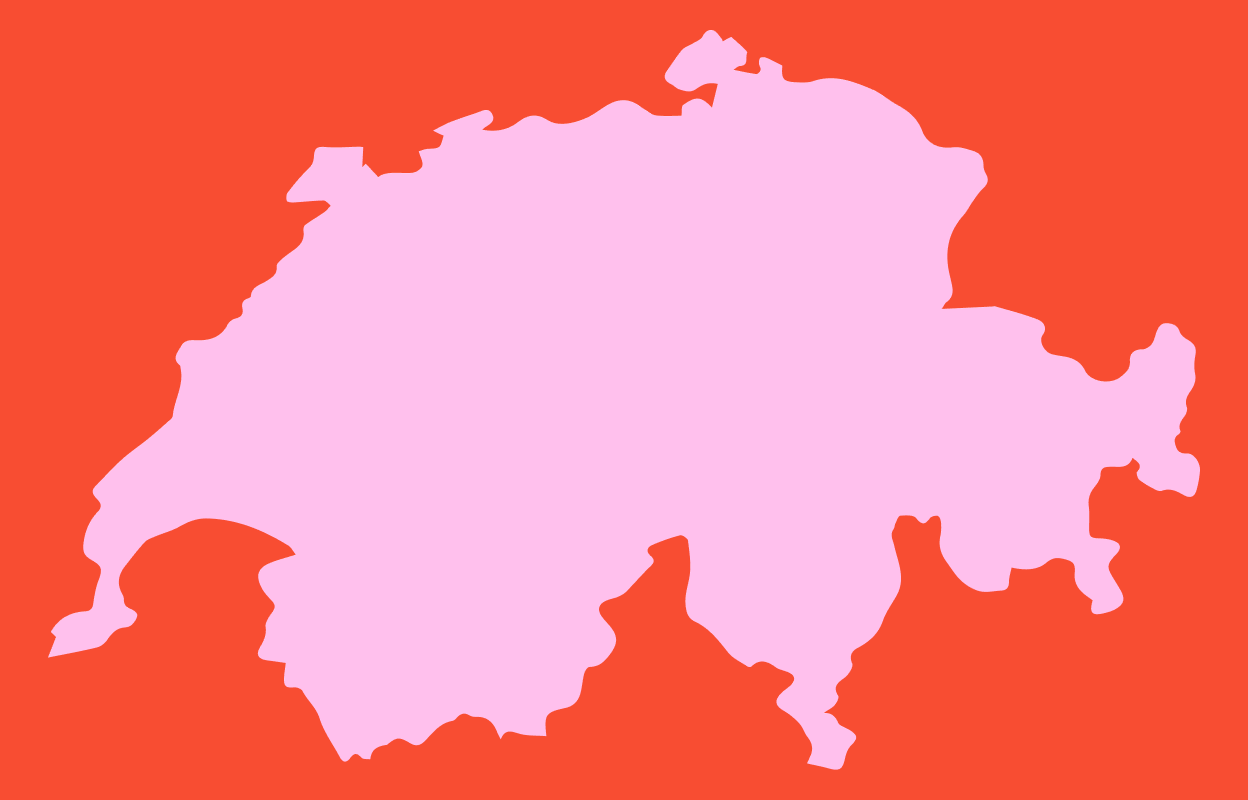 Pink outline of Switzerland on a red background